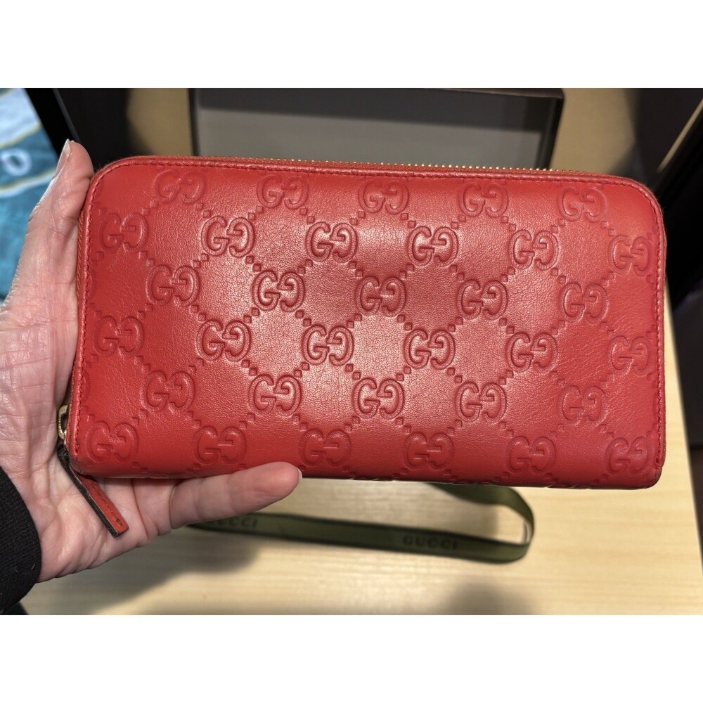Authentic HOT Red GUCCI Guccissima Leather Zipper Wallet W/ COA Box Fits IPhone - Picture 7 of 16